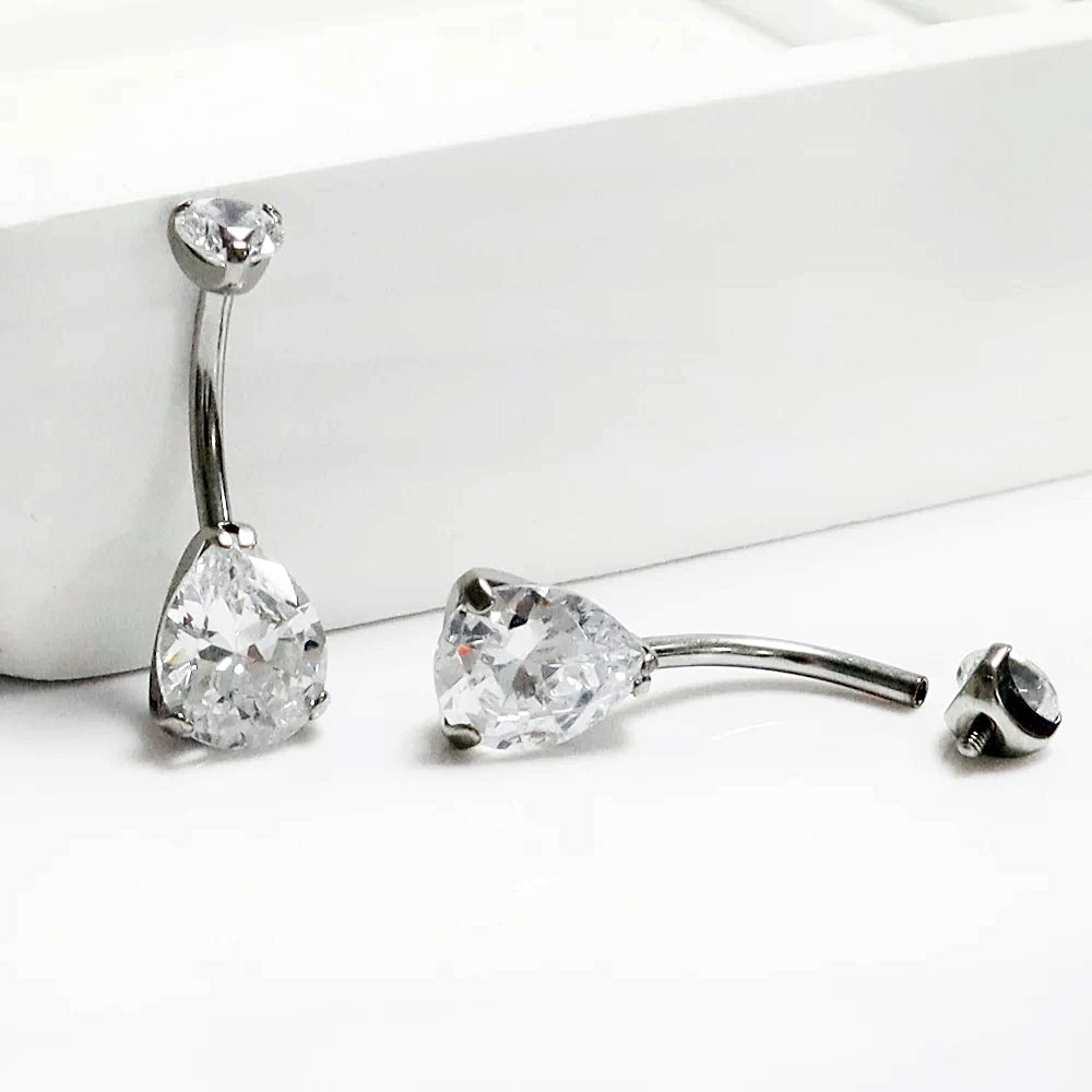ASTM F136 Titanium 14G (1.6MM) Internally Threaded White Water Drop Belly Button Piercing 10MM