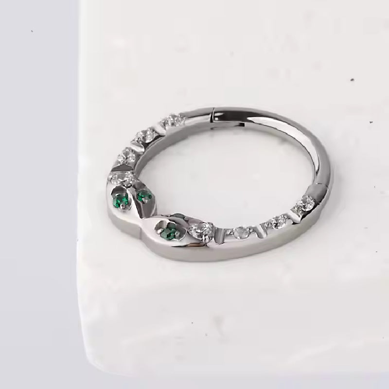 Natural Titanium Snake with Crystal Daith &amp; Septum Piercing Hoop 16G 10MM