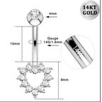 14K Solid White Gold Heart Belly Button Ring
