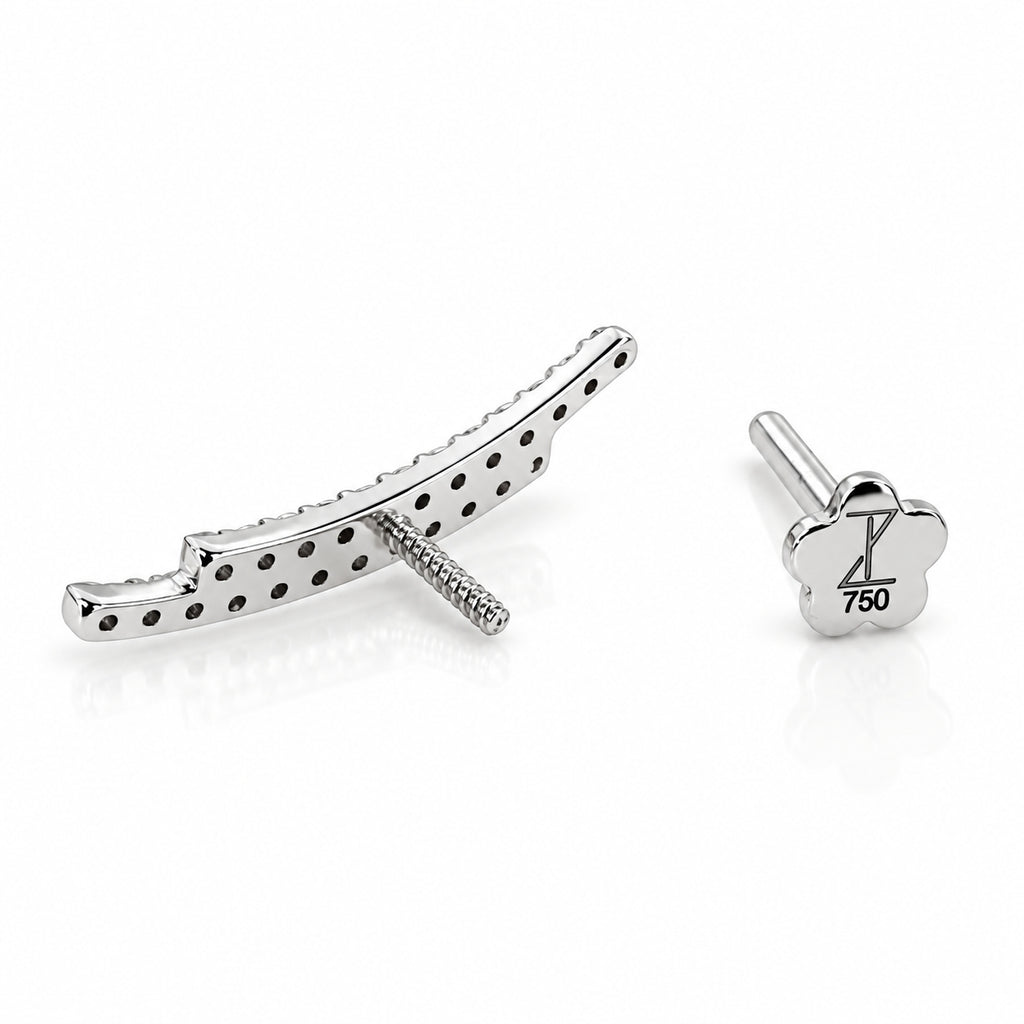 18K Gold Double-Row Moissanite Curved Bar Piercing Stud
