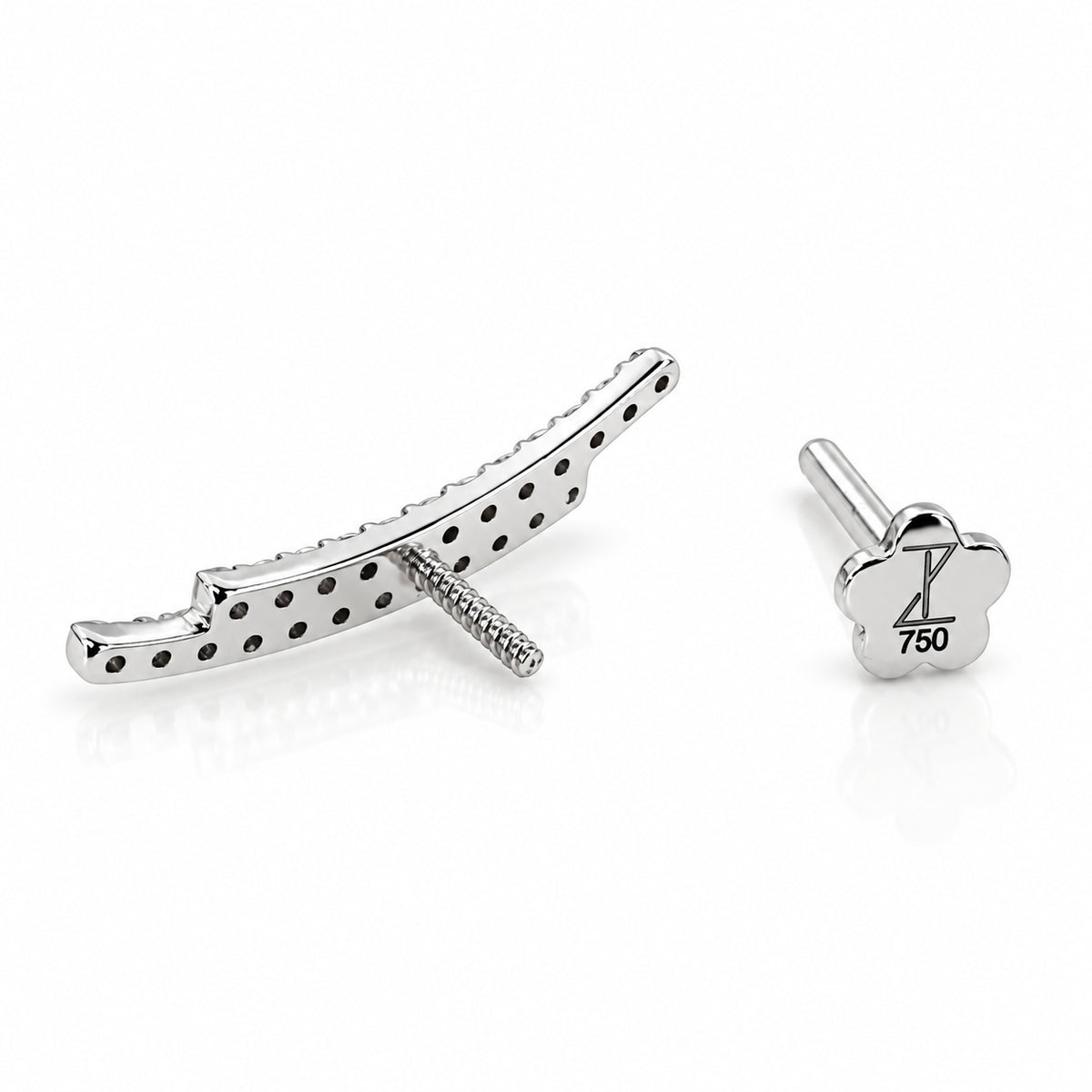18K Gold Double-Row Moissanite Curved Bar Piercing Stud