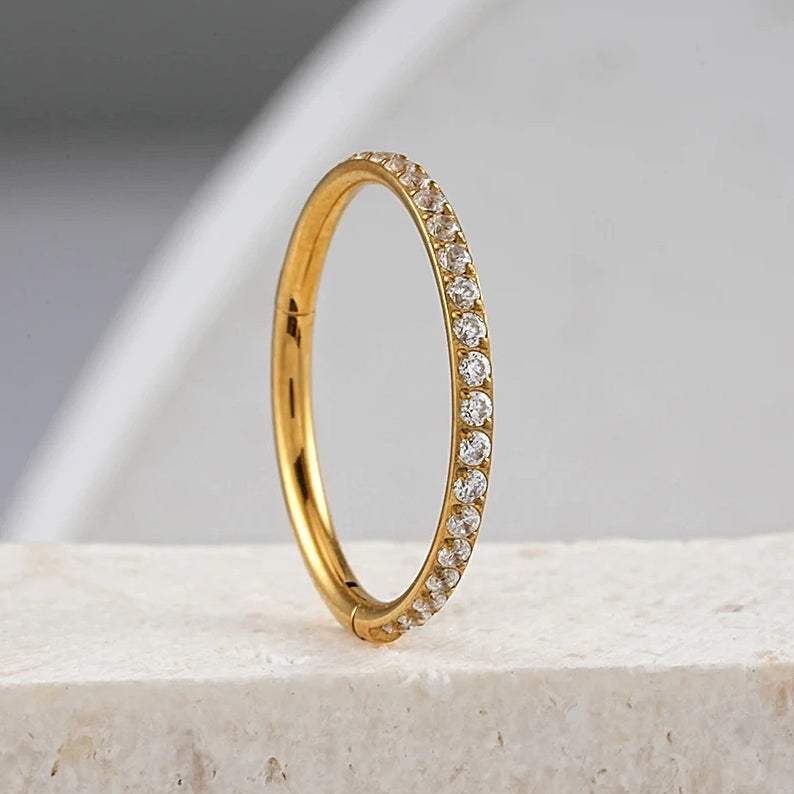 Titanium 16G (1.2MM) Hinged Lock Crystal Studded Piercing Hoop