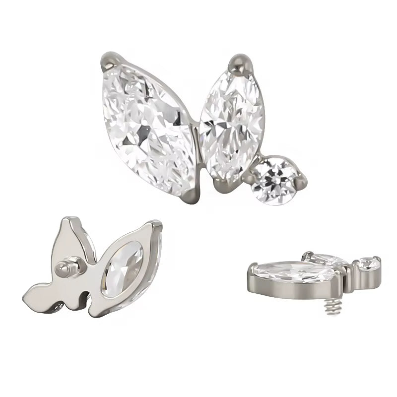 Titanium Curved Marquise 16G (1.2MM) Internally Threaded Labret Stud