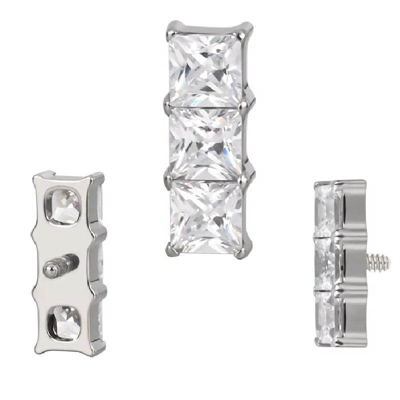 Titanium Square Crystal16G (1.2MM) Internally Threaded Ear Piercing Jewelry