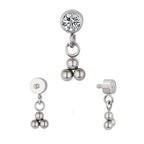 Titanium 16G (1.2mm) Internally Threaded 3 Dots CZ Dangling Piercing Stud