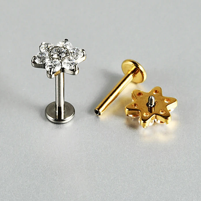 39-6 ASTM F136 Titanium 16G (1.2MM) Internally Threaded Flower Piercing Stud