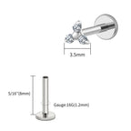 18k Gold Diamond Studded 16G (1.2MM) Internally Threaded Small Trinity Piercing Stud