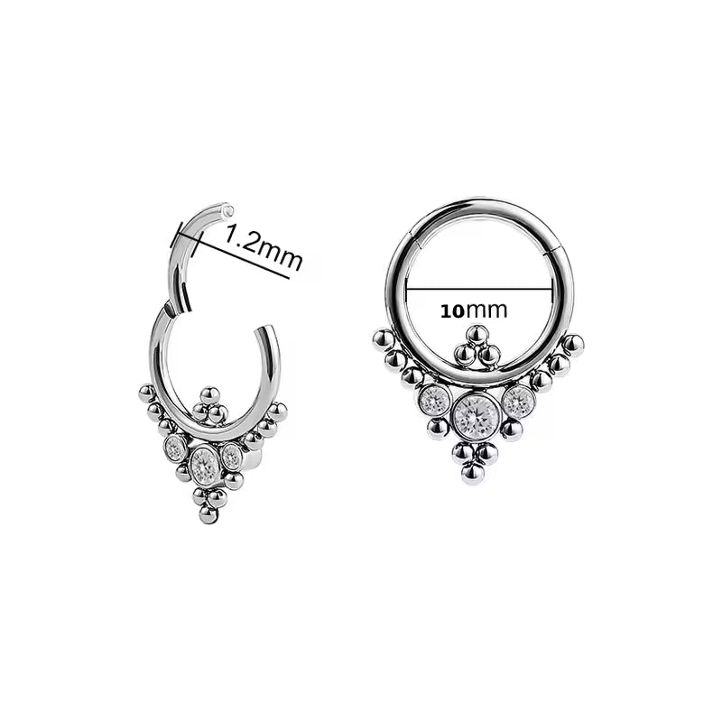 Titanium Queen Crystal Daith &amp; Septum Piercing Hoop 16G 10MM