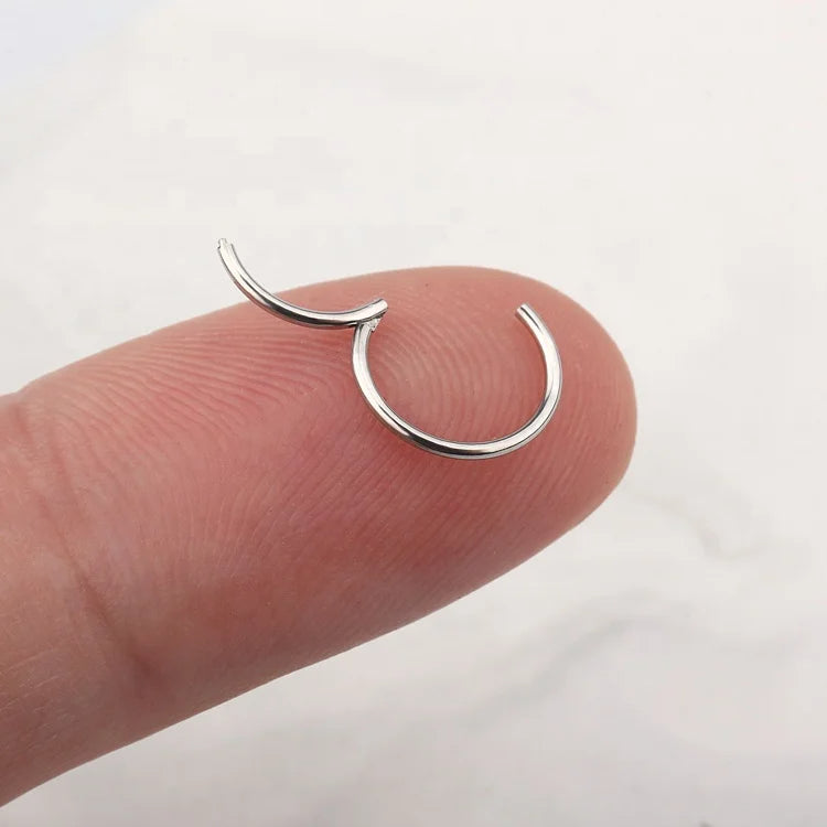 ASTM F136 Titanium 18G (1.0MM) Hinged Lock Plain Natural Titanium Piercing Ring Hoop