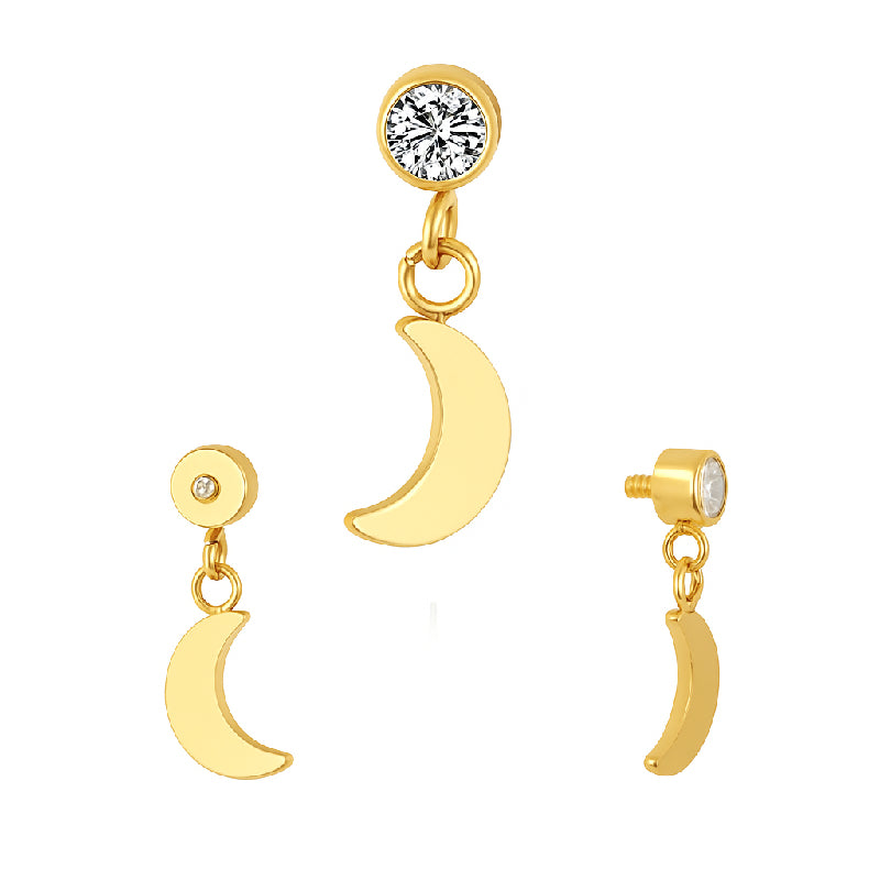 Titanium 16G (1.2mm) Internally Threaded Moon Dangling Piercing Stud