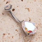 Titanium 14G (1.6MM) Internally Threaded AB Stone Water Drop Belly Button Piercing 10MM