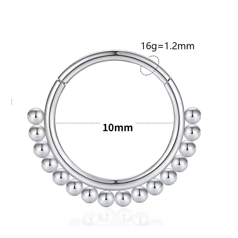 Titanium Plain Beaded Daith &amp; Septum Piercing Hoop 16G 10MM