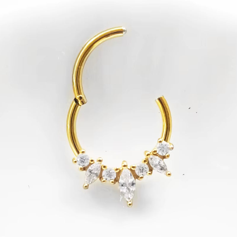 Titanium 7 Gem Crystal Daith &amp; Septum Piercing Hoop 16G 10MM