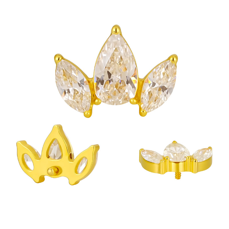 Titanium 3 Petal Lotus 16G (1.2MM) Internally Threaded Helix Ear Piercing Jewelry