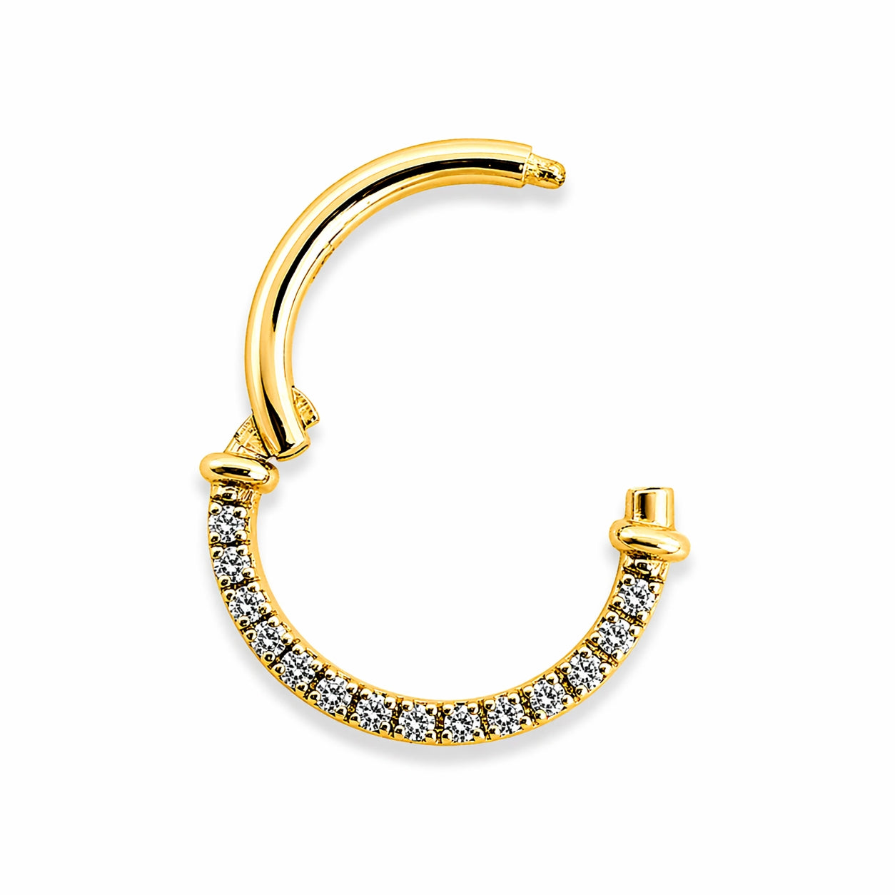 18K Yellow Gold Lab Diamond Hinged Clicker – For Daith &amp; Septum Piercings