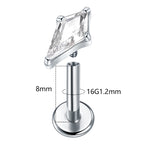 Titanium 16G (1.2MM) Internally Threaded Diamond Cut Crystal Piercing Stud