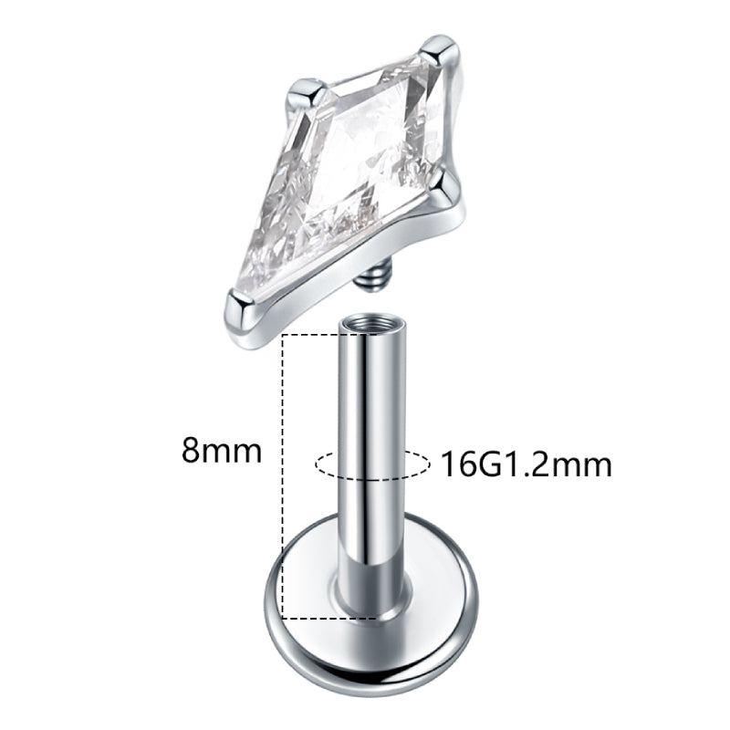 Titanium 16G (1.2MM) Internally Threaded Diamond Cut Crystal Piercing Stud