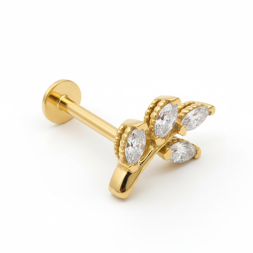 18K Gold Leaf Marquise Natural Diamond Stud (Right &amp; Left)