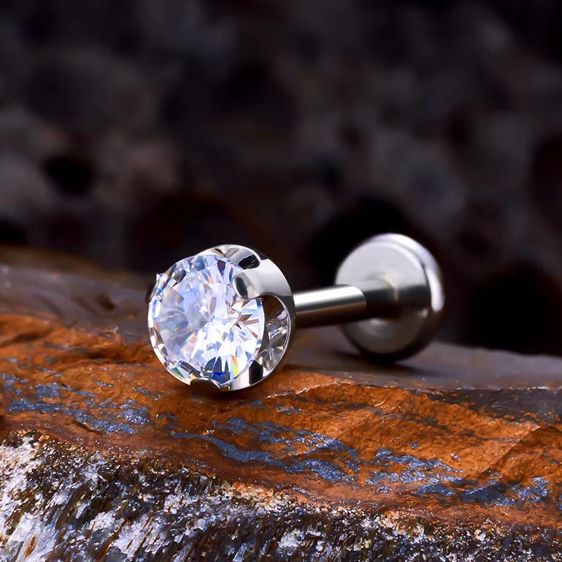 Titanium 16G (1.2MM) Internally Threaded Crystal Labret Stud