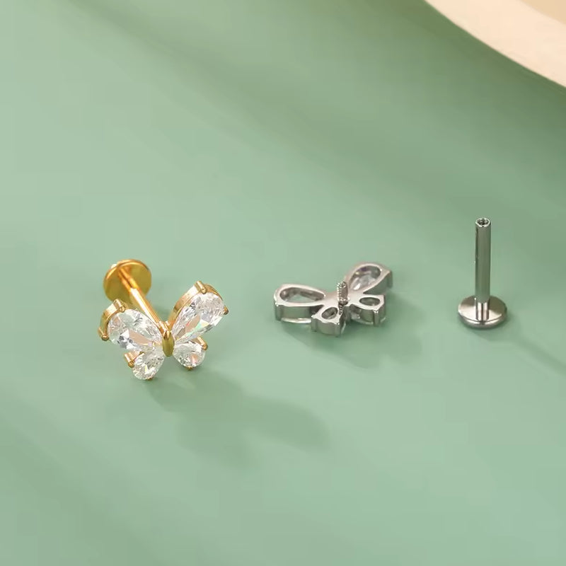 Titanium 16G (1.2MM) Internally Threaded Butterfly Labret Stud