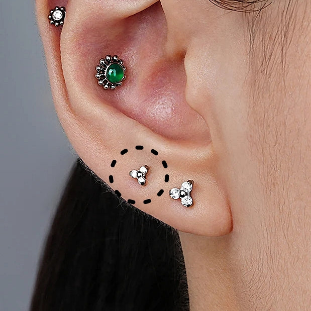 18k Gold Diamond Studded 16G (1.2MM) Internally Threaded Small Trinity Piercing Stud