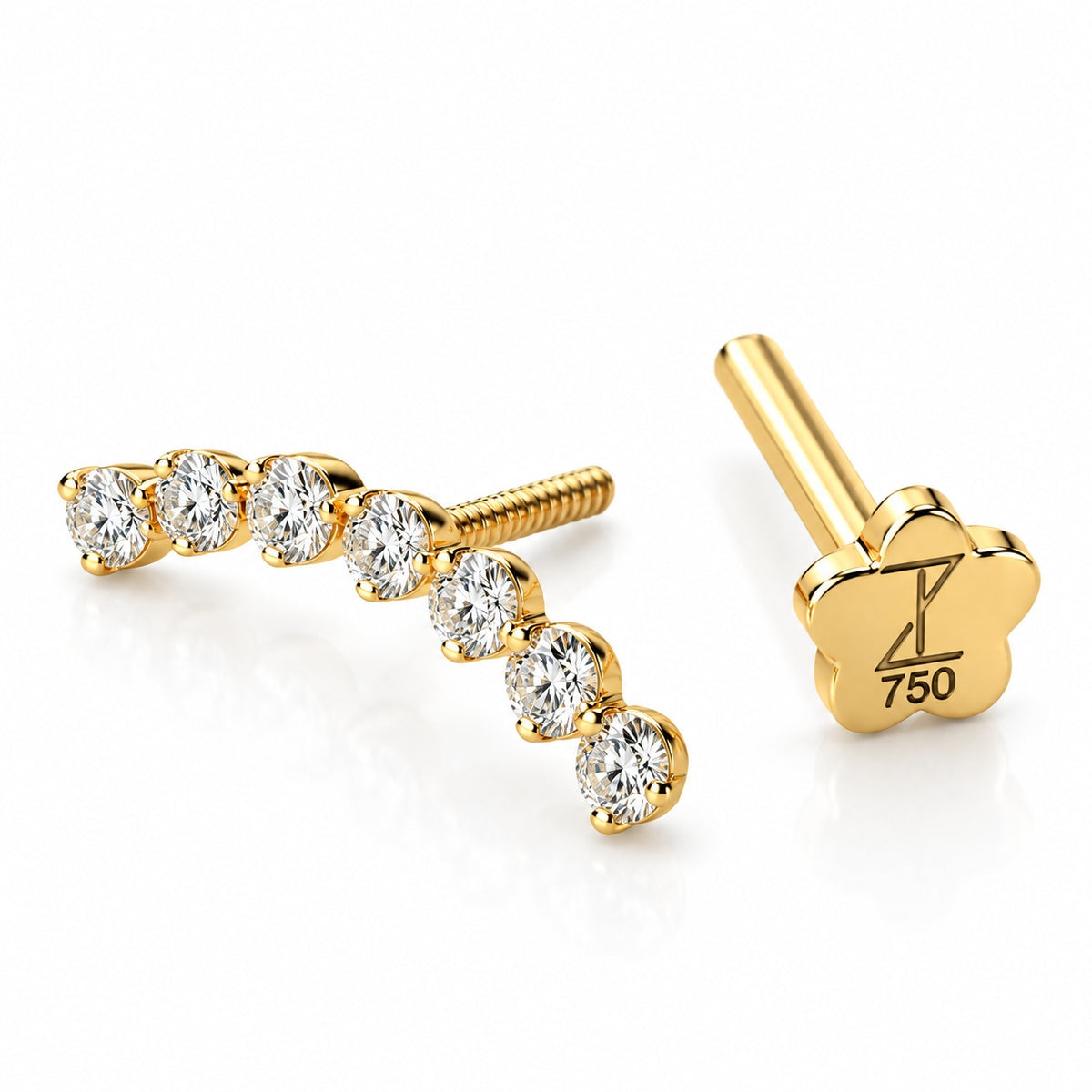 18K Gold Seven Round Lab-Grown Diamond Curved Piercing Stud