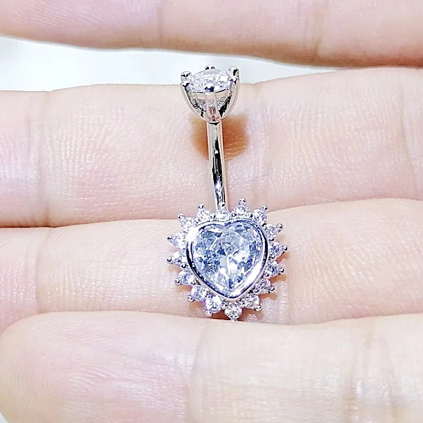ASTM F136 Titanium 14G (1.6MM) Externally Threaded Heart Shape Belly Button Piercing 12MM