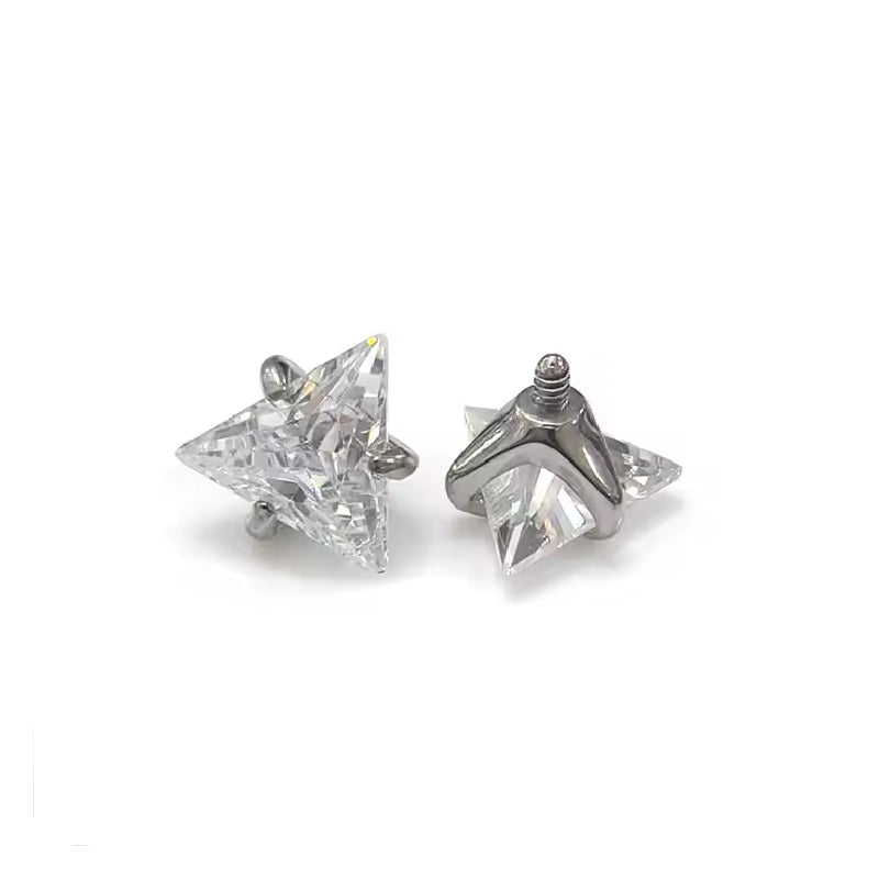 Titanium Internally Threaded Triangle CZ Labret Stud