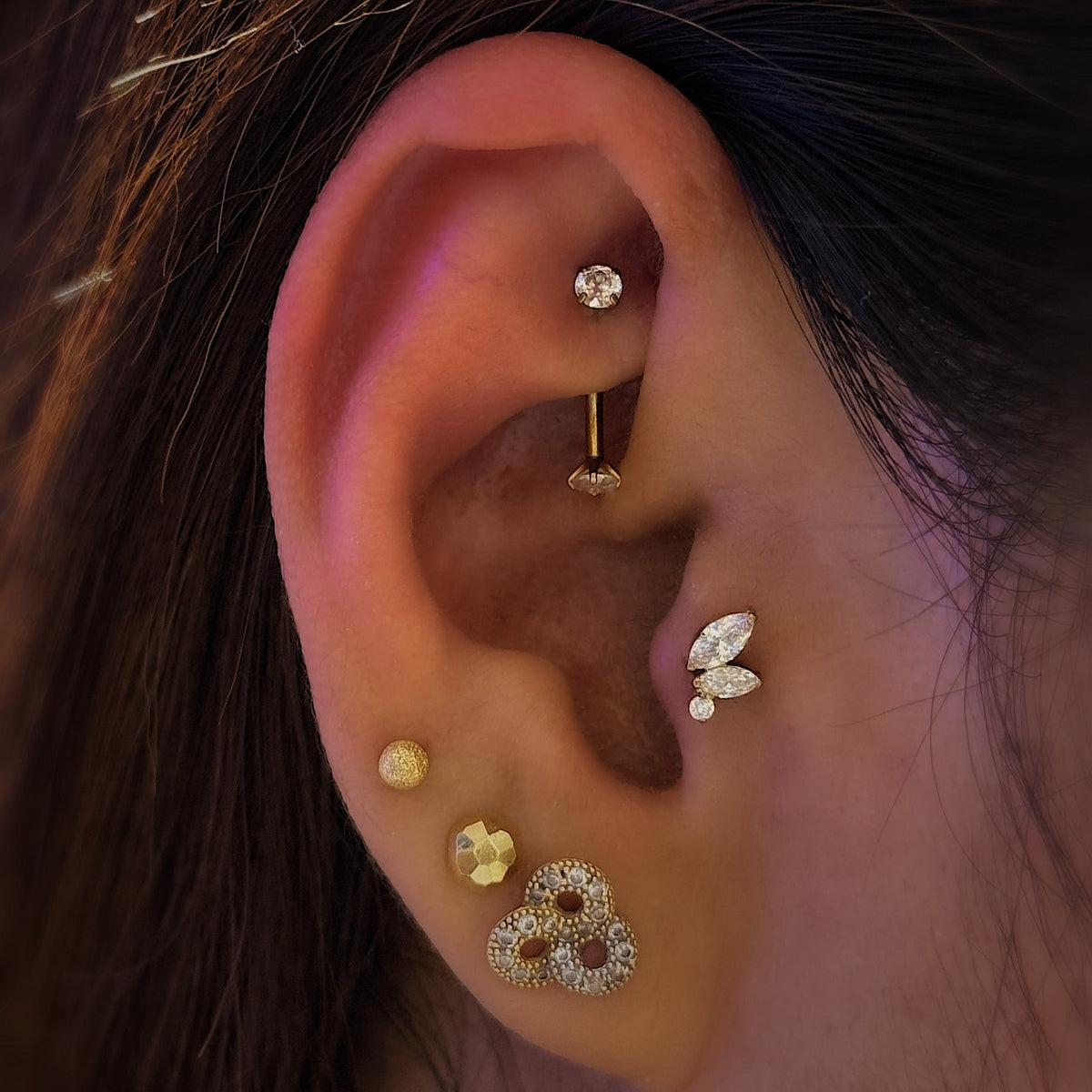 Titanium Curved Marquise 16G (1.2MM) Internally Threaded Labret Stud