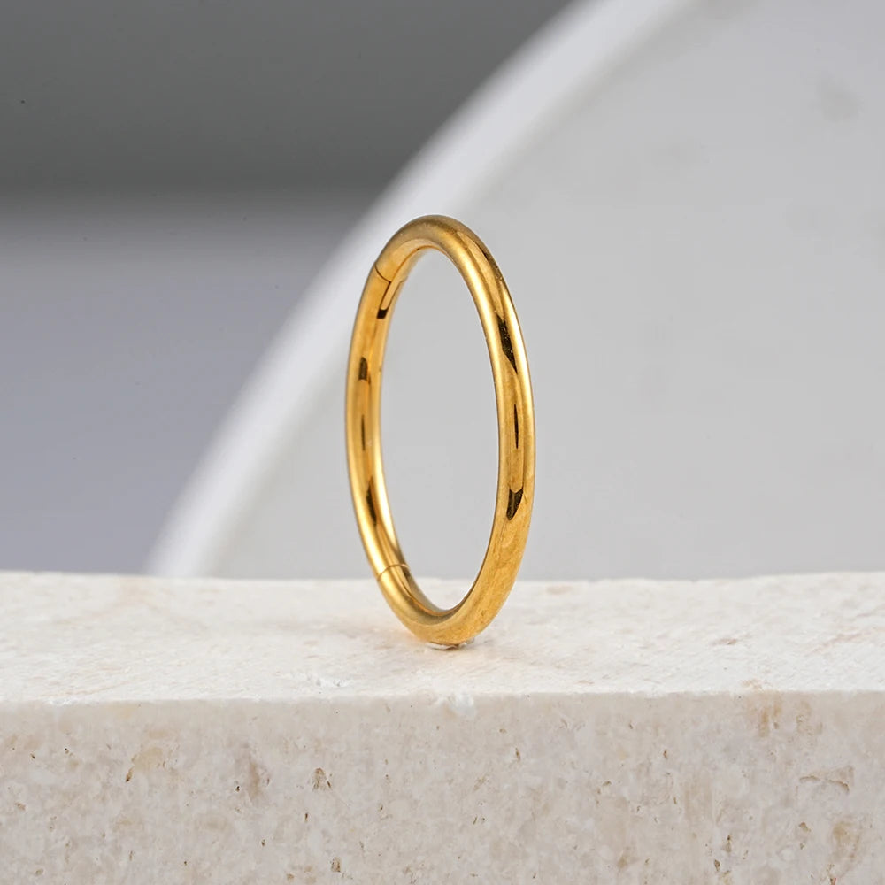 ASTM F136 Titanium 18G (1.0MM) Hinged Lock Plain Golden Piercing Ring Hoop