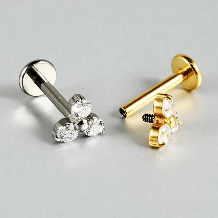 39-5 ASTM F136 Titanium 16G (1.2MM) Internally Threaded Trinity Piercing Stud