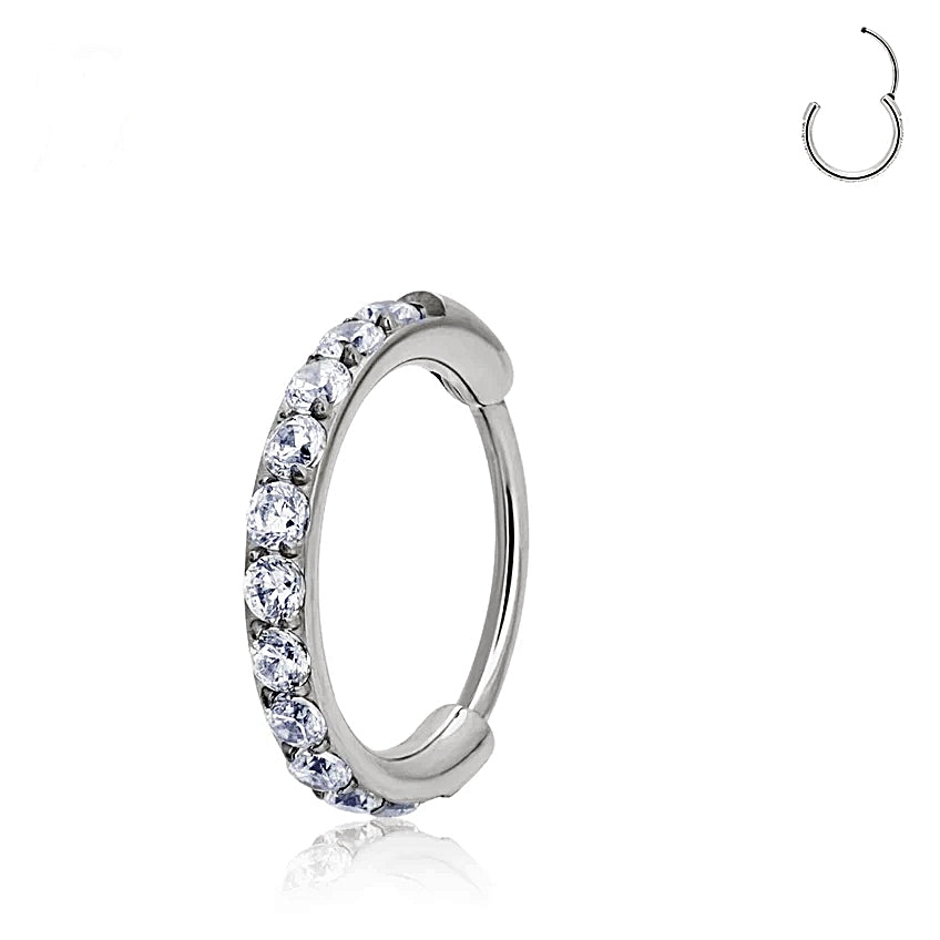 Ring_SS_01 ASTM F136 Titanium 20G (0.8MM) Click Lock Crystal Studed Ring Hoop Piercing