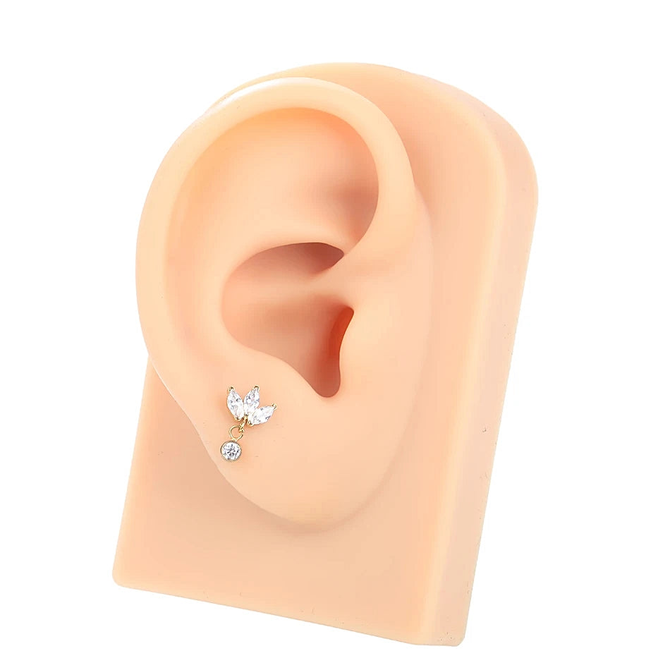 Titanium 16G (1.2mm) Internally Threaded Lotus Dangling Piercing Stud
