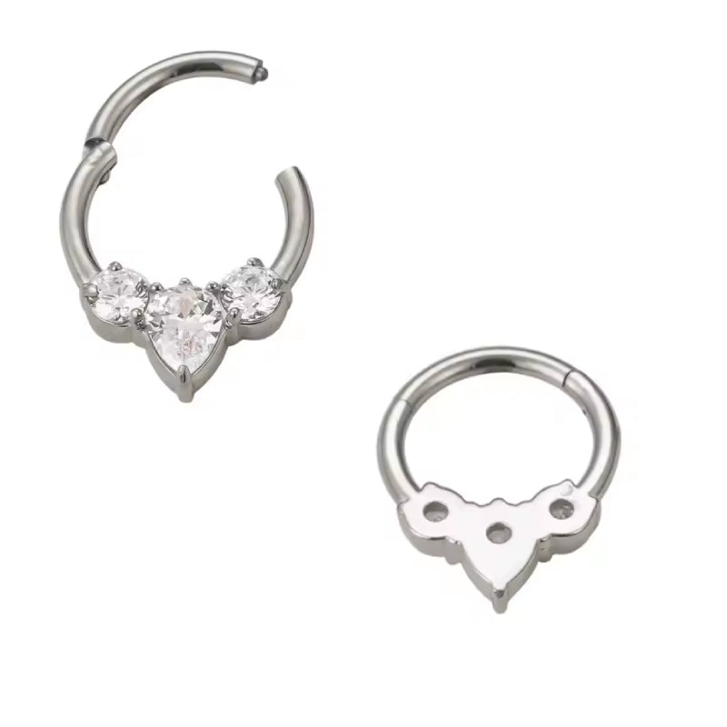 Titanium Drop Crystal Daith &amp; Septum Piercing Hoop 16G 8MM