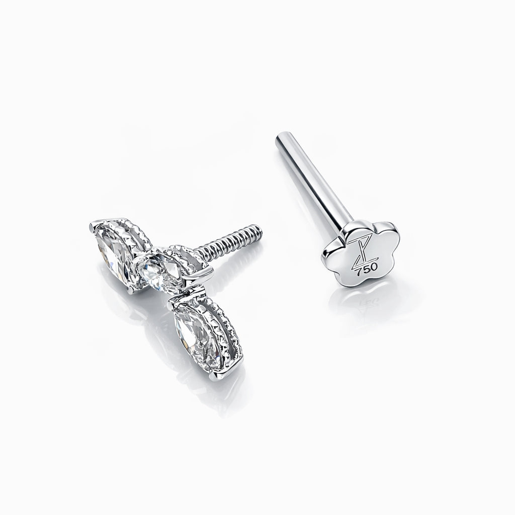 18K Gold Triple Marquise Diamond Stud (Sold Per Piece)