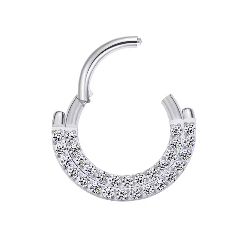 Titanium Front Crystal Daith &amp; Septum Piercing Hoop 16G 8MM
