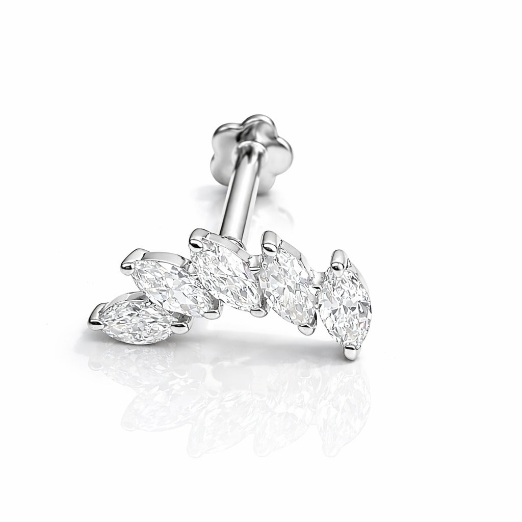 18K Gold Five Marquise Cluster Labret Lab Diamonds