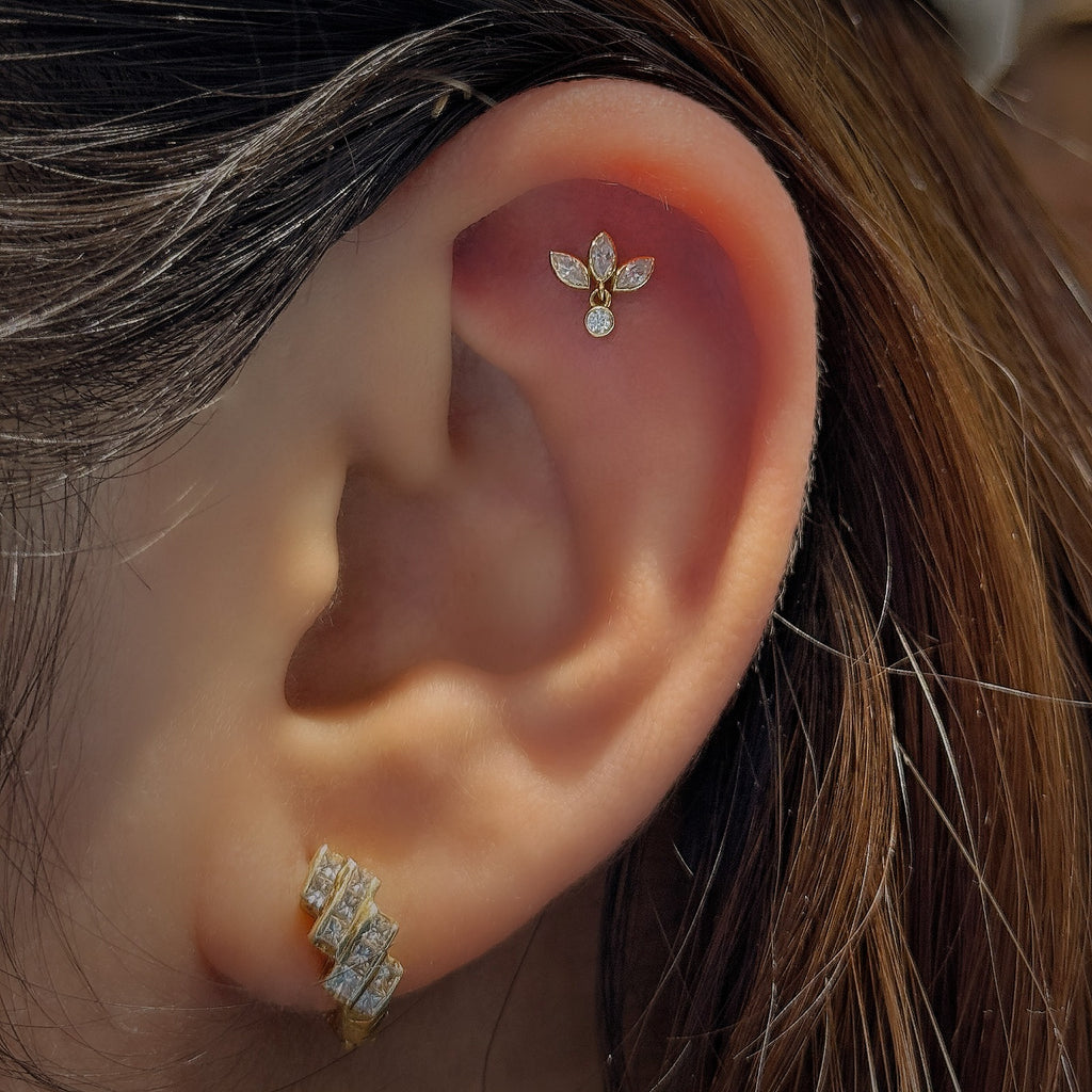 18K Gold Moissanite Lotus Dangle Flat-Back Stud