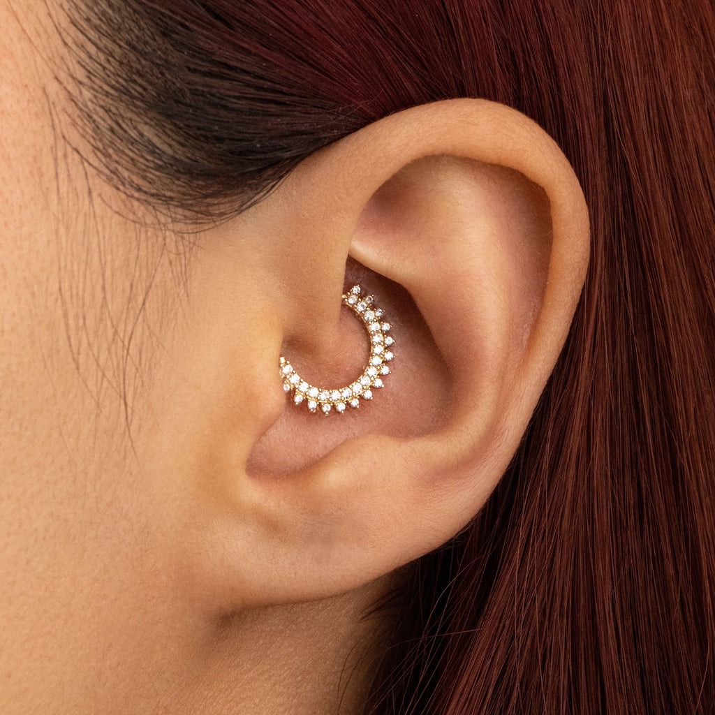 18k Gold Diamond Daith &amp; Septum Piercing Hoop 16G 8MM
