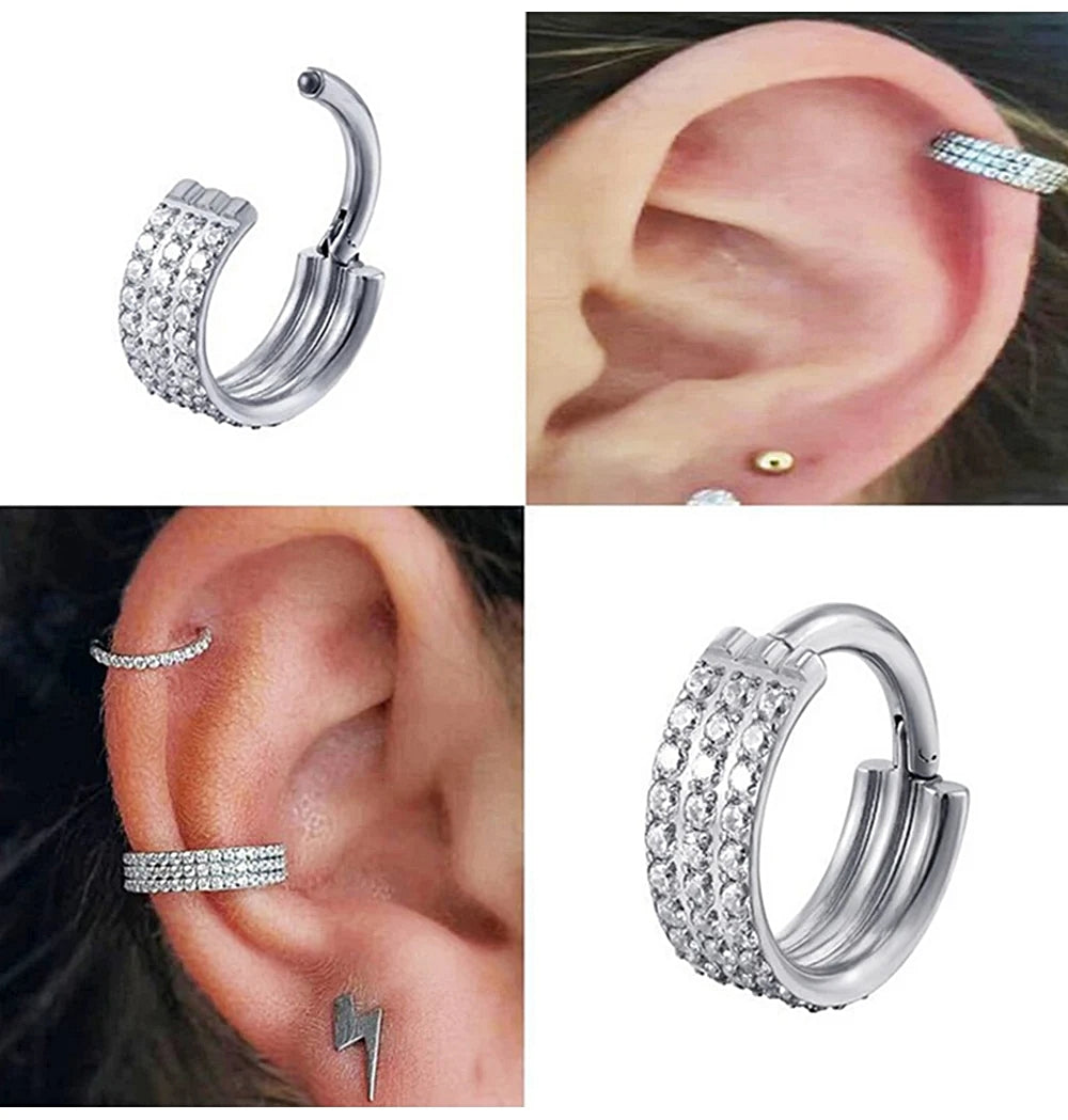 Ring_GPSS_03 ASTM F136 Titanium 16G (1.2MM) Hinged Lock Crystal Studed Silver Golden Ring Hoop Piercing