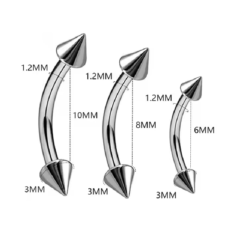 Natural Titanium 16G (1.2MM) Internally Threaded Spike Rook Eyebrow Piercing