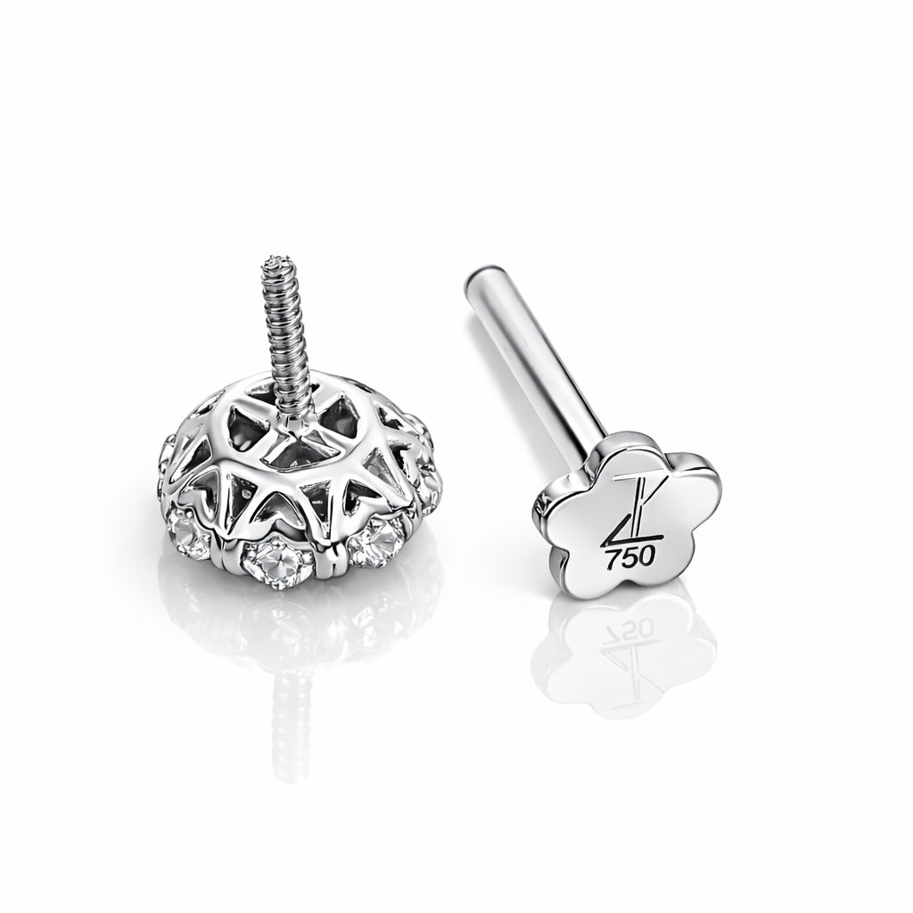 Illusion Flower – 18K Gold Moissanite Flat-Back Stud