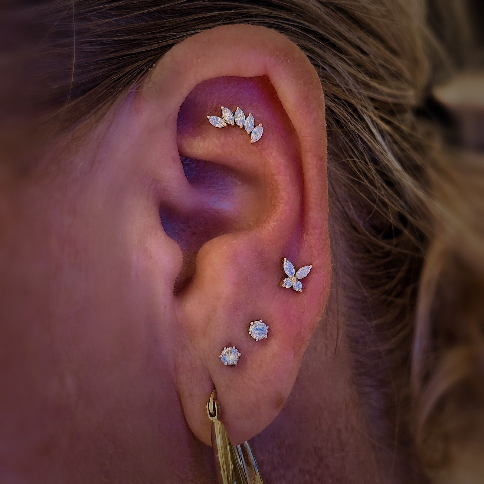 18K Yellow Gold Butterfly Labret with VVS D Color Lab Diamonds