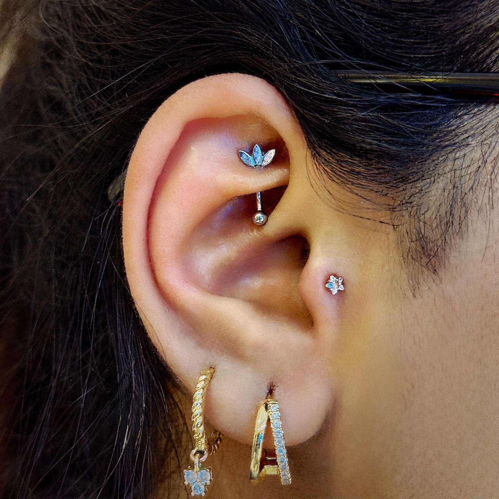 Titanium 16G (1.2MM) Internally Threaded Addidas Rook Eyebrow Piercing