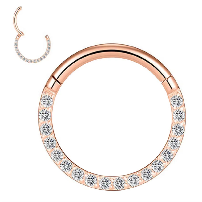 Titanium Front Crystal Daith &amp; Septum Piercing Hoop 16G 8MM