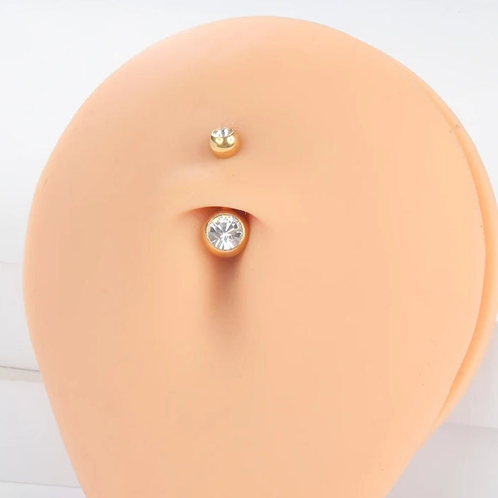 ASTM F136 Titanium 14G (1.6MM) Externally Threaded Round Crystal Belly Button Piercing 10MM