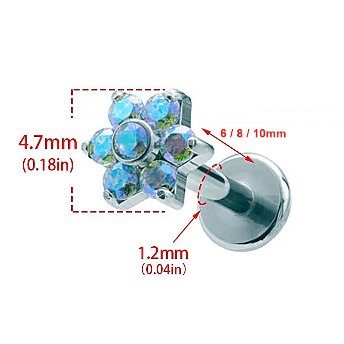 Lab_Flower_03 ASTM F136 Titanium 16G (1.2mm) Internally Threaded Flower Stud