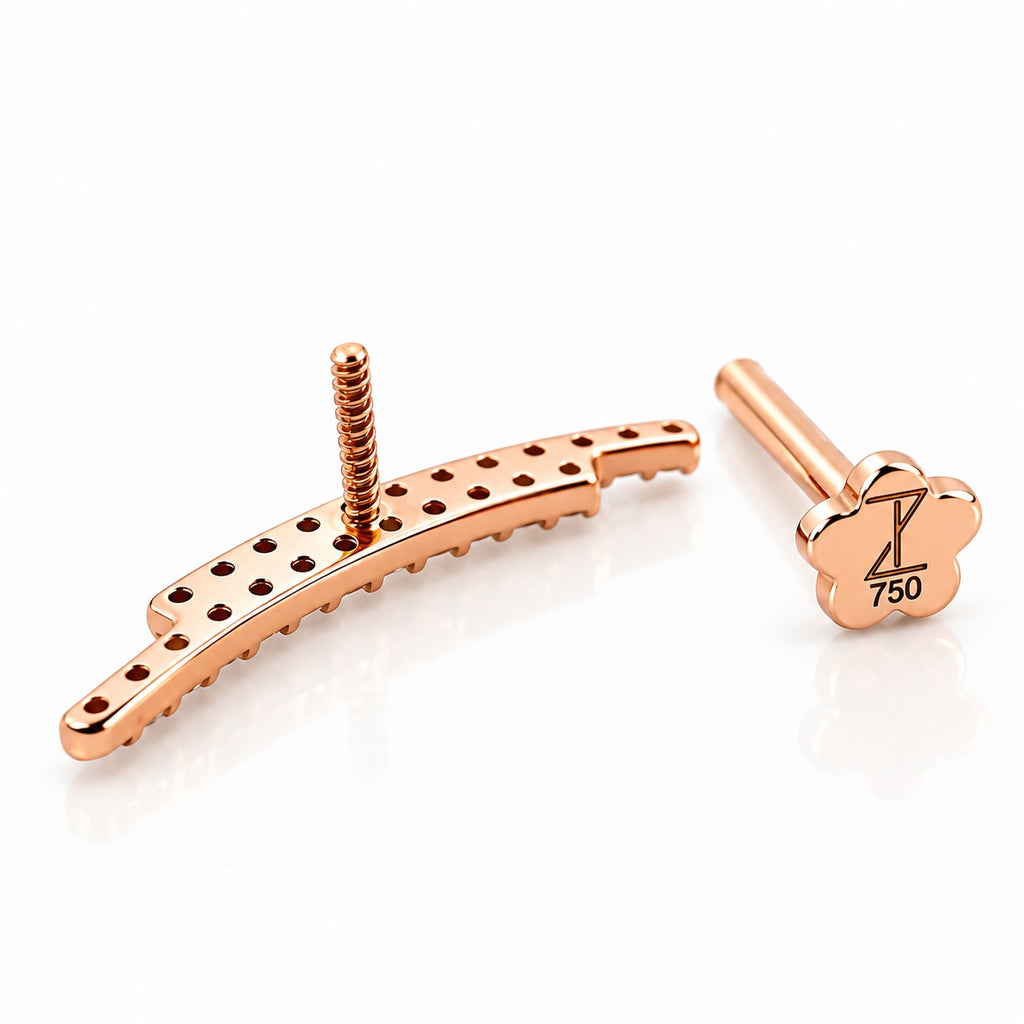 18K Gold Double-Row Moissanite Curved Bar Piercing Stud