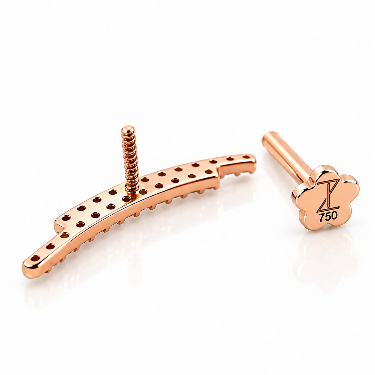 18K Gold Double-Row Moissanite Curved Bar Piercing Stud
