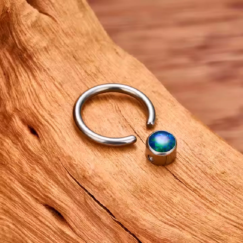 Natural Titanium Opal Ball Daith & Septum Piercing Hoop 16G 10MM